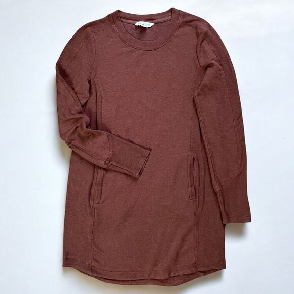 Athleta Balance Midi Sweater Dress Women M Brown Pockets #599867 $89 - Picture 3 of 12